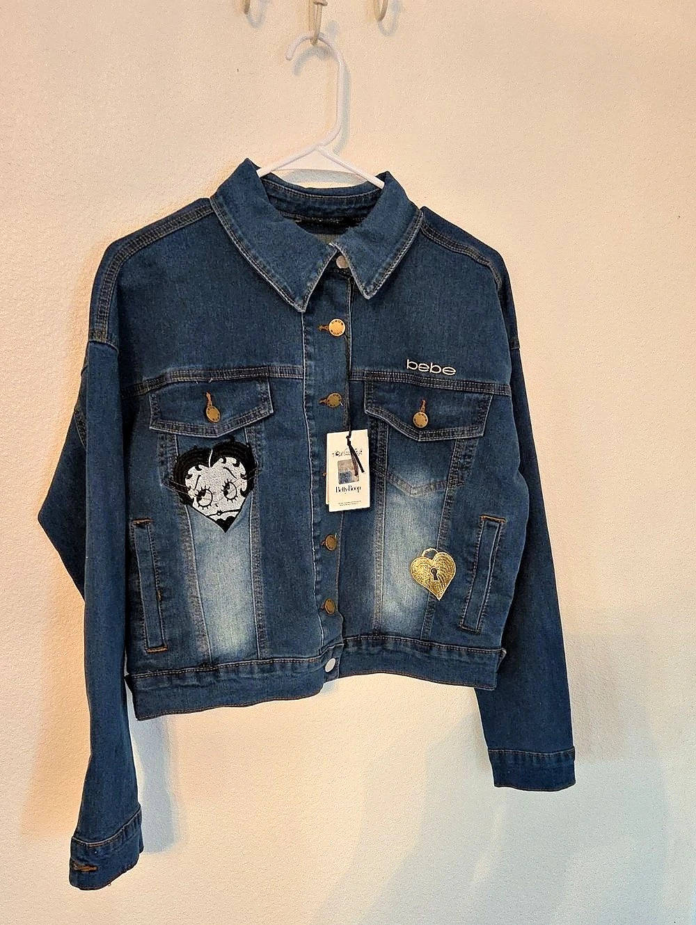 bebe Betty Boop Denim Jacket Blue Size Small NWT